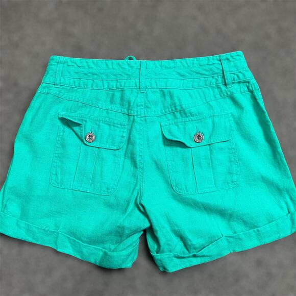 INC International Concepts Linen Shorts 4 Green Chino Cuffed Drawstring Coastal - Picture 4 of 7